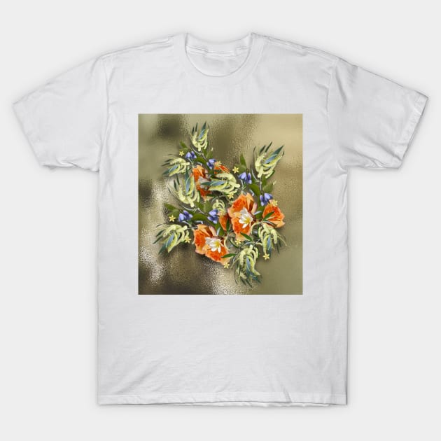 Beautiful flower bouquet on shimmering gold T-Shirt by hereswendy